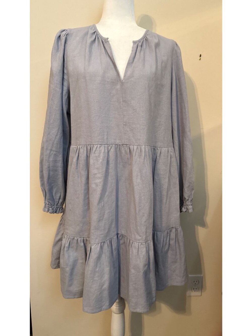 Dusty Blue Linen Blend Tiered Cottage Core Fairy Boho Dress Size XL NWOT